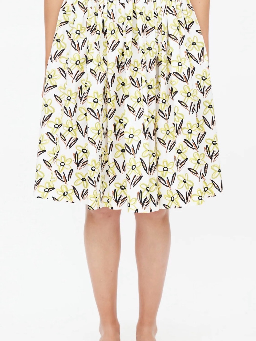 Prada White Floral A-Line Skirt with Yellow Flowers and Black Accents